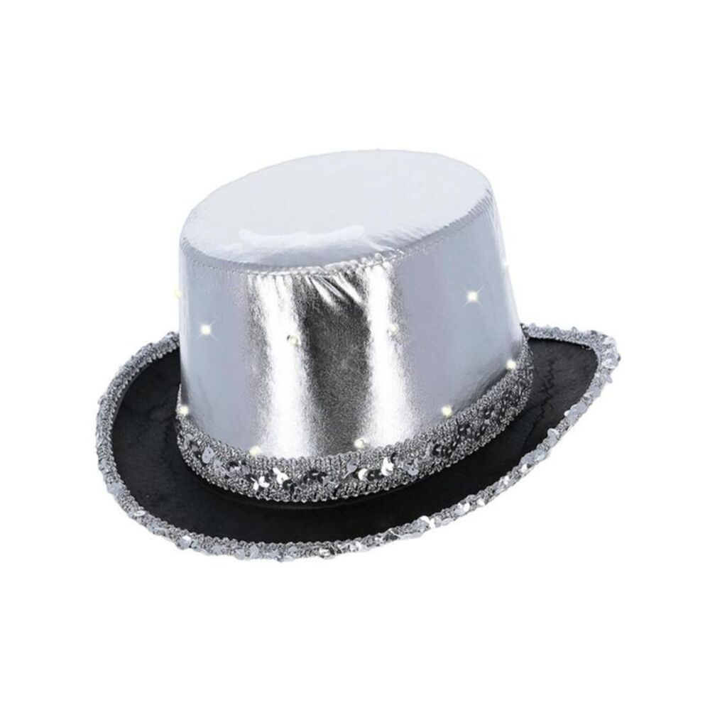 Smiffys Unisex Adult Metallic LED Light Up Top Hat / Silver
